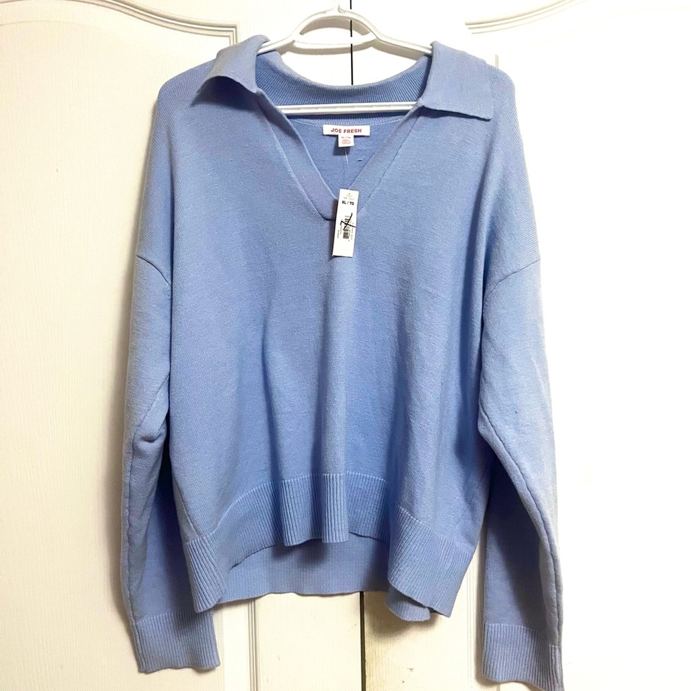NWT Light Blue V-Neck Collared Sweater - Picture 1 of 9